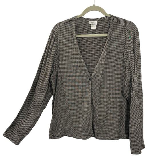 Eileen Fisher VTG Large Black Cardigan Sweater Woven Stripe 1 Button Made in USA - Picture 1 of 10